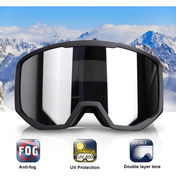 Women OTG Black Frame Sliver Anti Fog UV Protection Snowboard Goggles - Picture 2 of 9